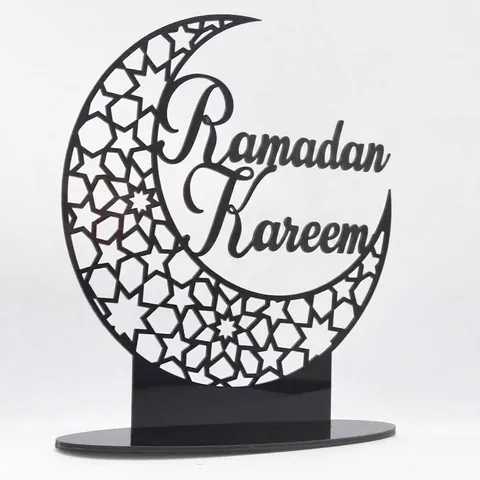 Ακρυλικό Διακοσμητικό Καθρέφτης Ramadan Kareem Φεγγάρι Αστέρι Ισλαμικό Eid Mubarak Επιτραπέζια Διακόσμηση με LED Φως Χαλκού