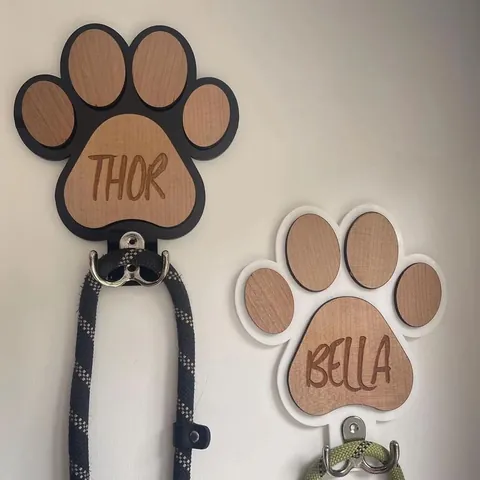 Gancho de Pared con Huella de Pata de Perro de Dibujos Animados Soporte para Correa de Mascotas de Madera Llavero Decorativo Colgador para Abrigo Cinturón Hogar