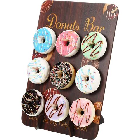 Soporte de Exhibición de Pared de Donut de Madera Decoración de Fiesta DIY Soporte de Postres con Patrón de Mármol