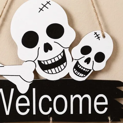 Halloween Spooky Wooden Door Plate Welcome Sign Spooky Pumpkin Skull Witch Hanging Decoration For Party Home Wall Decor