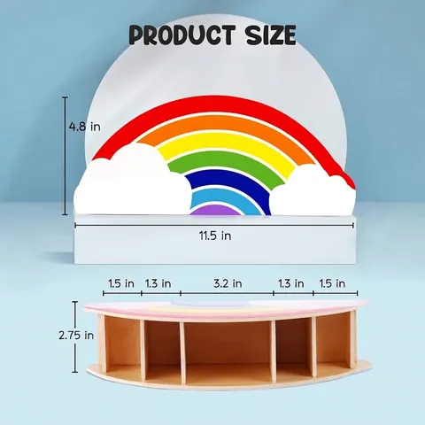 Kids Rainbow Desk Organizer Wooden Pen Holder Art Supply Caddy for Markers Pencils Crayons Cute Desktop Stationery Storage Box
