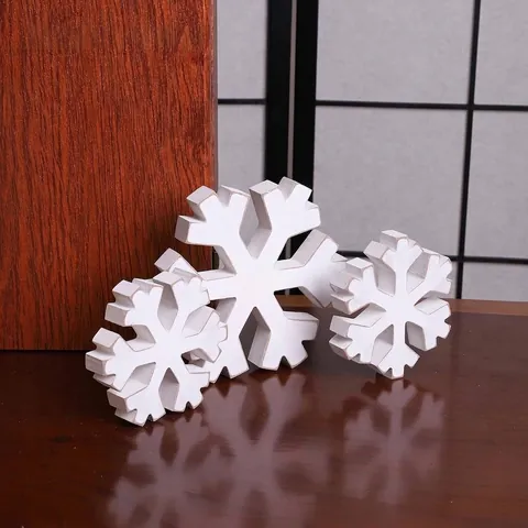 Distressed White Wooden Snowflake Christmas Decorations Winter Farmhouse Rustic Ornaments For Xmas Mantel Table Decor