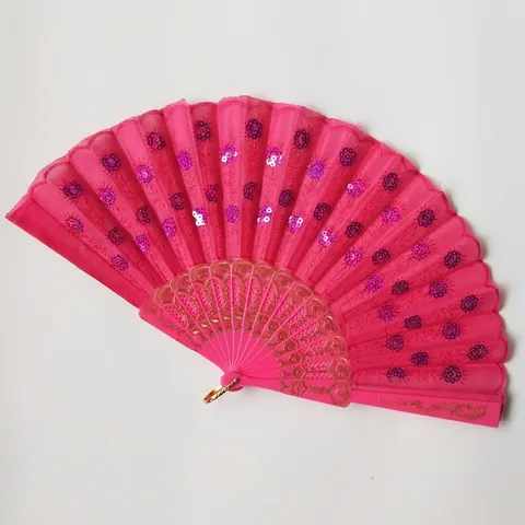 Chinese Style Sequin Folding Fan Hand Embroidered Decorative Hand Fan With Colorful Plastic Ribs For Wedding Dance Party Performance