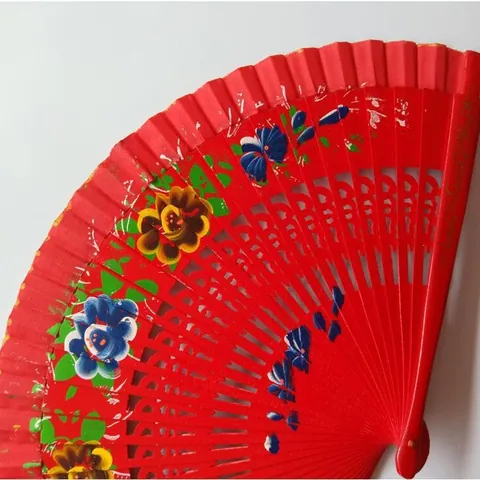 Abanico Plegable de Madera Pintado a Mano Estilo Gitano Español Rojo Floral Calado para Boda Fiesta Actuación