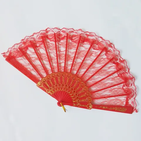 European Style Lace Folding Fan With Gold Floral Plastic Ribs Elegant Handheld Fan For Wedding Party Dance Photography Props Decorative Props