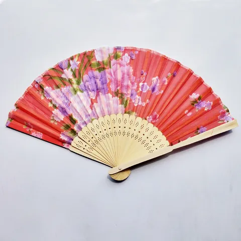 Japanese Style Printed Fabric Folding Fan With Bamboo Frame Floral Pattern Handheld Fan For Women Wedding Party Gifts