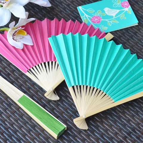 Solid Candy Color Double Sided Blank Folding Fan Bamboo Paper Fan For Wedding Party DIY Painting Craft Decoration Gift