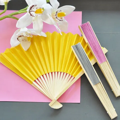 Solid Candy Color Double Sided Blank Folding Fan Bamboo Paper Fan For Wedding Party DIY Painting Craft Decoration Gift