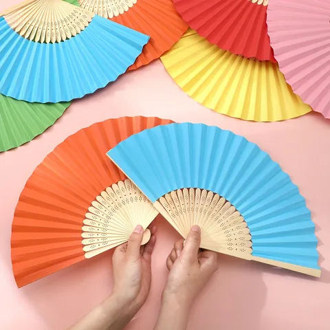 DIY Personalized Graffiti Folding Paper Fan Multi Color Wedding Party Gift Bamboo Rib Paper Hand Fan Handheld Craft Fan