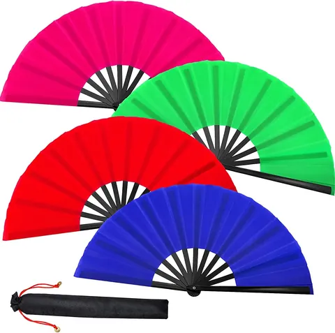 Plastic Rib Martial Arts Performance Sounding Folding Fan Chinese Tai Chi Kung Fu Handheld Fan for Dance Party Decoration