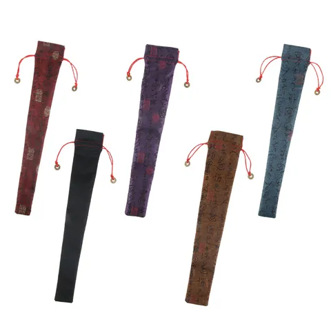 Chinese Stijl Traditionele Zijden Brokaat Waaierzakje Vintage Calligrafie Bedrukt Trekkoord Opbergtas Voor Handwaaier