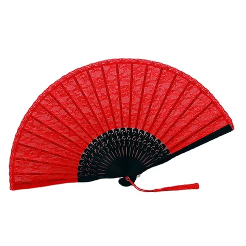 Abanico Plegable de Encaje Vintage Abanico de Mano de Bambú con Borla Patrón Floral Decorativo para Boda Baile Fiesta Mujeres