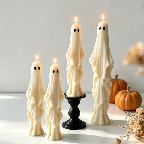 Halloween Ghost Silicone Mold DIY Scented Candle Plaster Ornament Casting Mold Handmade 3D Draped Fabric Ghost Resin Mold For Festival Home Party Decoration