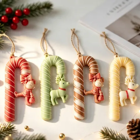 Christmas Candy Cane Silicone Mold Reindeer Elf Relief Design DIY Aromatherapy Candle Resin Gypsum Pendant Crafting Tool