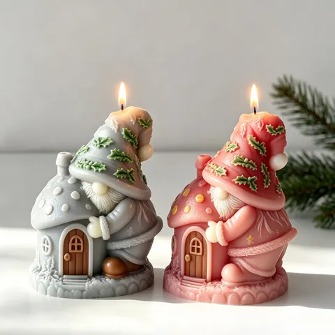 3D Mushroom House Gnome Silicone Mold For DIY Christmas Scented Candle Wax Soap Gypsum Craft Making Home Ornament Decor