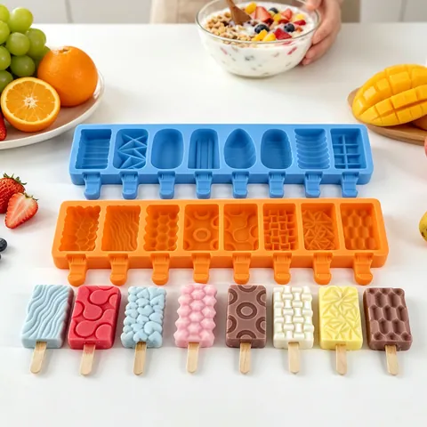 Silicone Ice Cream Mold Geometric Multi Cavity Popsicle Mold With Lid DIY Homemade Dessert Maker Tools For Summer Kitchen