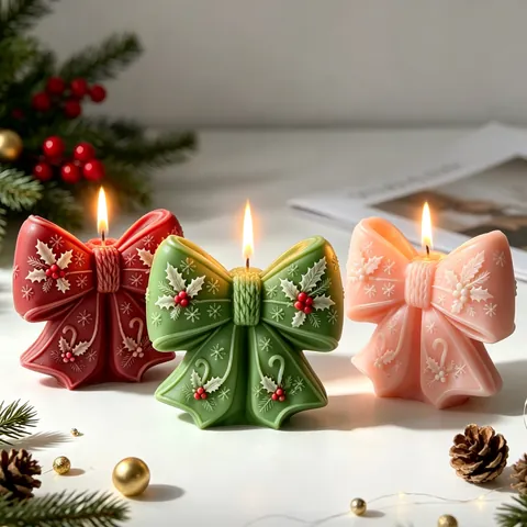 Weihnachts Schleife Silikonform DIY Aroma Kerze Gips Harz Gussform Schneeflocken Stechpalme Relief Festliches Deko Werkzeug