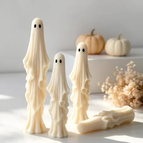 Halloween Ghost Silicone Mold DIY Scented Candle Plaster Ornament Casting Mold Handmade 3D Draped Fabric Ghost Resin Mold For Festival Home Party Decoration