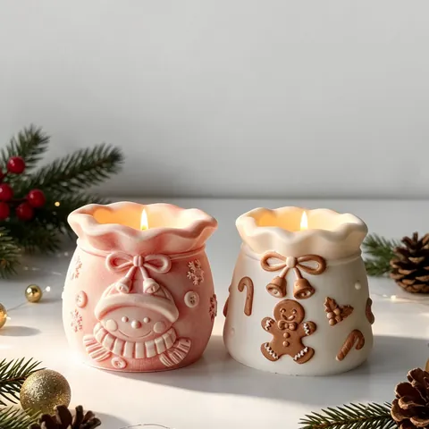 Christmas Santa Claus Lucky Bag Lucky Pouch Silicone Mold For DIY Plaster Vase Aromatherapy Cup Gift Bag Wax Mold