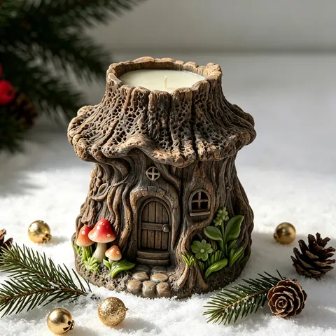 Tree House Shape Silicone Mold Tree Stump DIY Aromatherapy Candle Gypsum Plaster Epoxy Resin Craft Mold J-5754