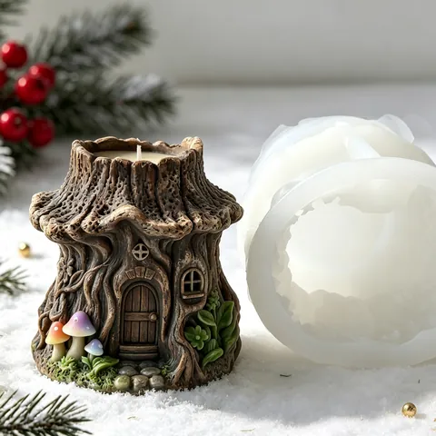 Tree House Shape Silicone Mold Tree Stump DIY Aromatherapy Candle Gypsum Plaster Epoxy Resin Craft Mold J-5754