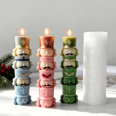 Stampo in Silicone Impilabile Soldato Schiaccianoci Stampo per Candela Profumata Ornamentale Fai da Te Natale