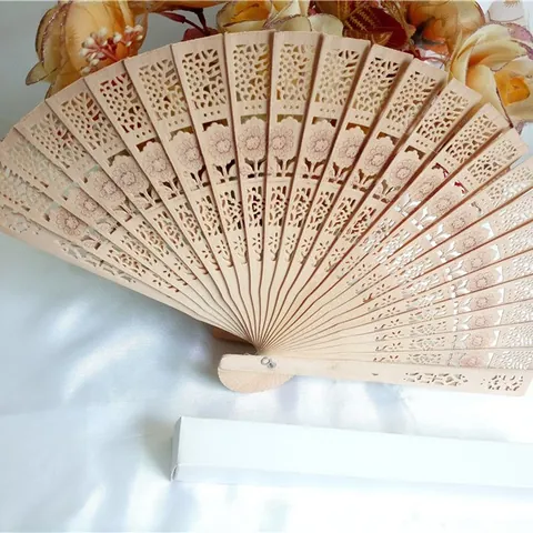 Abanico Plegable de Madera de Estilo Chino Vintage Tallado Hueco Abanicos de Mano para Recuerdos de Boda Fiesta Pintura DIY