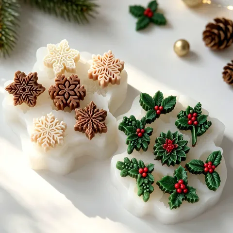 Christmas Snowflake Holly Berries Silicone Candle Mold DIY Handmade Scented Soap Plaster Resin Casting Mold For Festival Home Decor