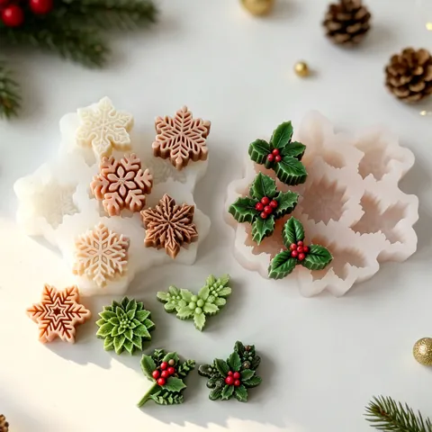 Christmas Snowflake Holly Berries Silicone Candle Mold DIY Handmade Scented Soap Plaster Resin Casting Mold For Festival Home Decor