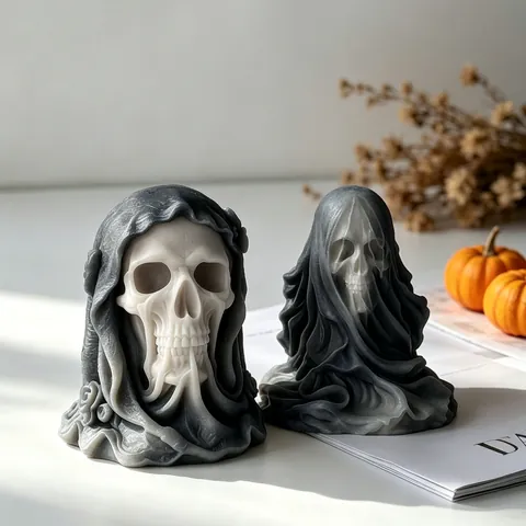 Halloween Veiled Skull Silicone Mold For DIY Candle Making Resin Plaster Craft Gothic Home Decor Halloween Ornament