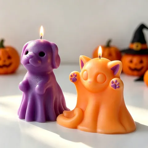Stampo in Silicone per Animali Fantasma di Halloween Gatto Cane Fai da Te Candela Profumata Gesso Resina Stampo Decorazione per Pasticceria
