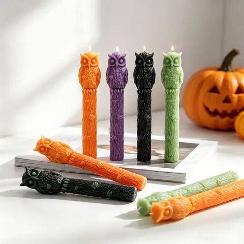 Halloween Owl Tree Trunk Silicone Mold for Aromatherapy Candle Making DIY Resin Casting Craft Bark Texture Pillar Mold