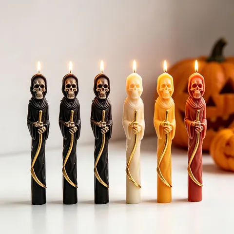Halloween Grim Reaper Skull Long Pole Candle Silicone Mold DIY Scented Candle Plaster Resin Casting Mold Gothic Table Decor