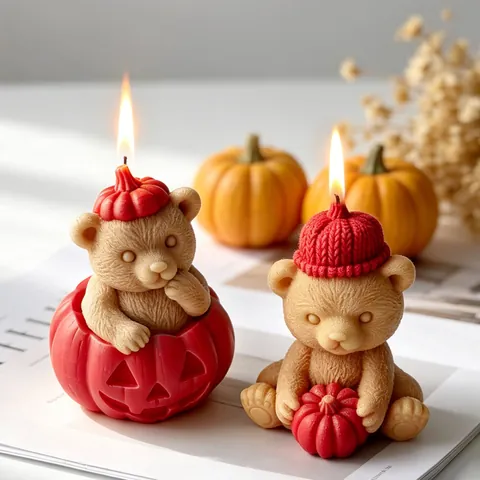 Halloween Pumpkin Bear Silicone Mold For DIY Scented Candle Gypsum Ornament Resin Soap Making Tool Modern Style Cute Bear Mold