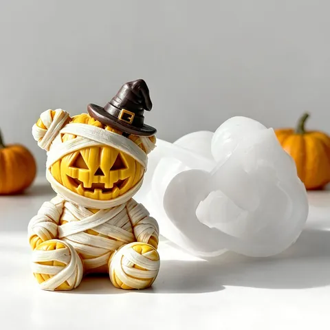 Halloween Pumpkin Mummy Bear Silicone Mold For DIY Handmade Scented Candles Plaster Ornaments Festive Party Table Decoration