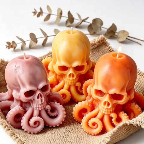Octopus Skull Silicone Mold For Halloween DIY Scented Candle Gypsum Ornament Gothic Desktop Decoration Casting Mold