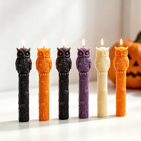 Halloween Owl Tree Trunk Silicone Mold for Aromatherapy Candle Making DIY Resin Casting Craft Bark Texture Pillar Mold