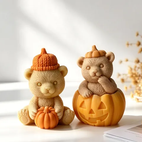 Halloween Pumpkin Bear Silicone Mold For DIY Scented Candle Gypsum Ornament Resin Soap Making Tool Modern Style Cute Bear Mold