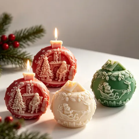 Kerstbal Siliconen Vorm 3D Kerstman Slee Reliëf Bolvormige Geurkaars Zeep Gips DIY Ambacht Harsvorm Woondecoratie
