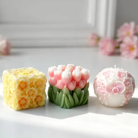 3D Flower Cube Silicone Mold For Aromatherapy Candle Relief Floral Ball Design DIY Handmade Soap Craft Mold