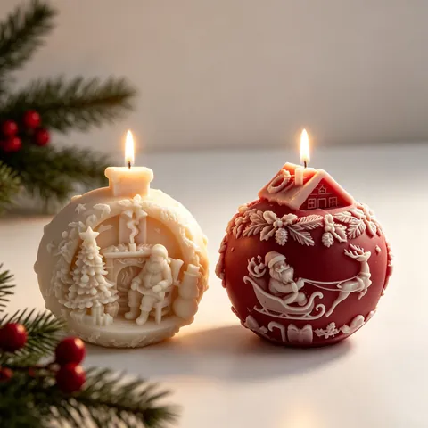 Kerstbal Siliconen Vorm 3D Kerstman Slee Reliëf Bolvormige Geurkaars Zeep Gips DIY Ambacht Harsvorm Woondecoratie