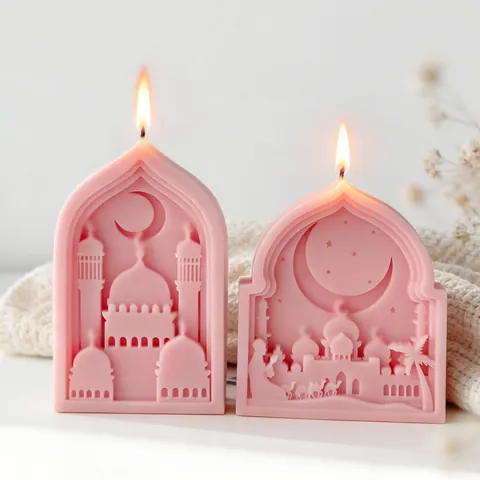 3D Crescent Moon Mosque Relief Silicone Mold For Handmade Scented Candle Plaster Ornament Ramadan Eid Mubarak DIY Craft Mold