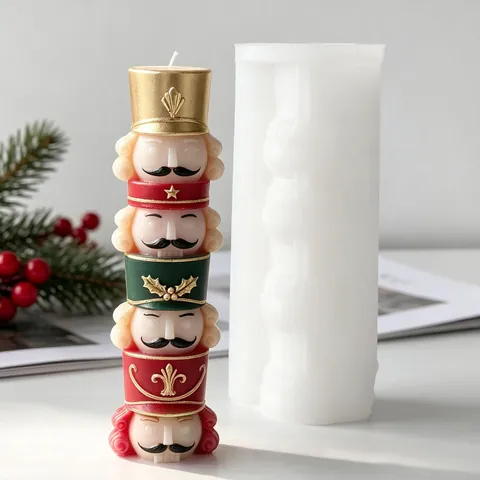 Stampo in Silicone Impilabile Soldato Schiaccianoci Stampo per Candela Profumata Ornamentale Fai da Te Natale