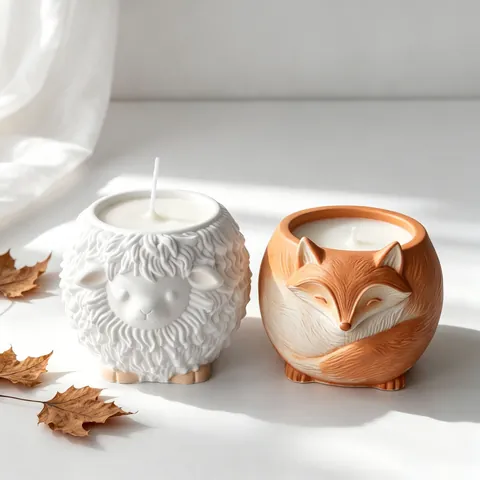 Moule en Silicone Forme Animale Renard Mouton DIY Bougie Parfumée Coupe en Plâtre Pot de Fleurs Outil d'Artisanat Moule en Silicone