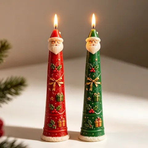 Santa Claus Silicone Candle Mold Long Taper Tapered Pillar Aromatherapy DIY Handmade Soap Mold Christmas Decoration Craft