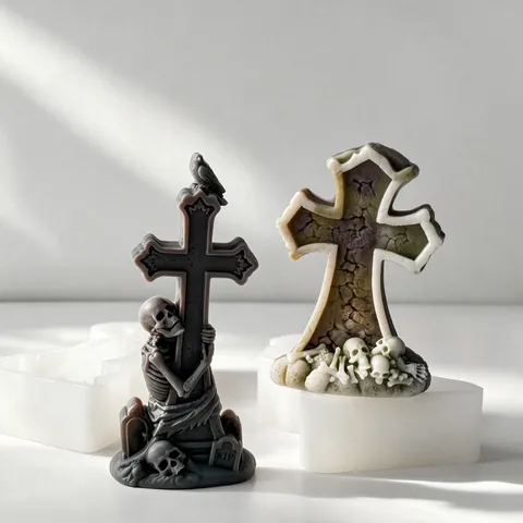 Halloween Cross Tombstone Skull Silicone Mold Gothic Aroma Candle Plaster DIY Crafting Tool Decoration