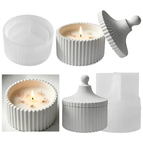 Runde Gestreifte Aufbewahrungsbox Silikonform Für DIY Epoxidharz Gips Duftkerzenbecher Nordische Minimalistische Behälterform Mit Deckel