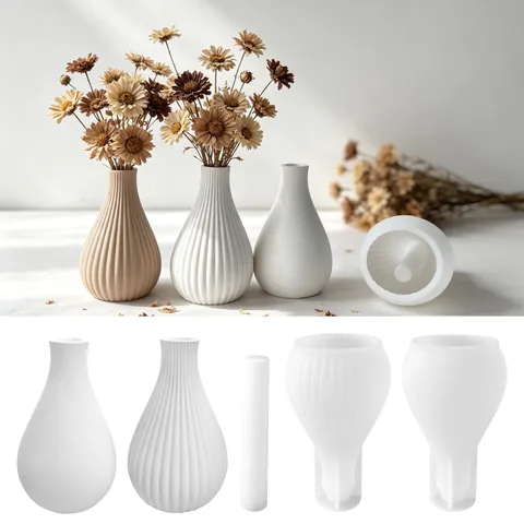 Striped Smooth Silicone Vase Mold For DIY Gypsum Resin Casting Hydroponic Flower Pot Decoration Modern Minimalist Home Ornament Craft Tool