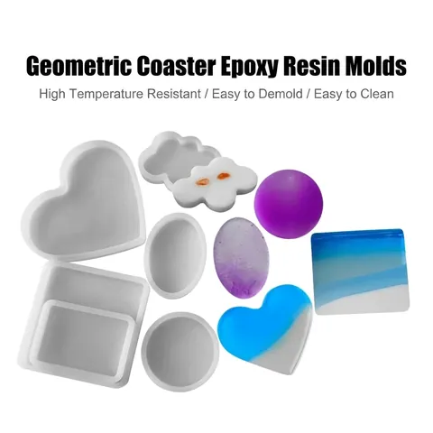 Geometric Coaster Silicone Molds Heart Round Square Cloud Shape DIY Resin Epoxy Casting Molds For Cup Mat Tray Home Decoration
