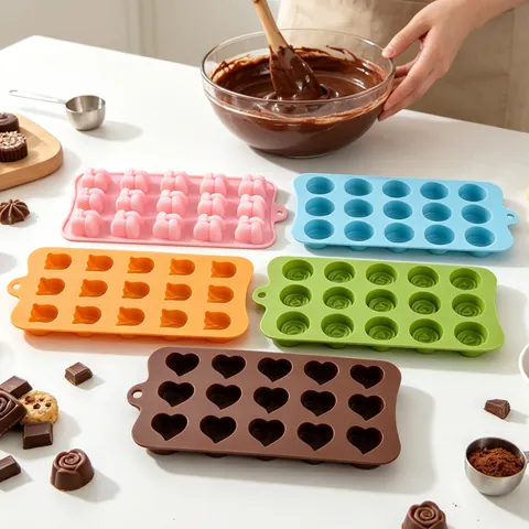 15 Cavity Flower Silicone Mold For Chocolate Candy DIY Baking Tools Handmade Flower Pattern Kitchen Molds Heart Star Shape Fondue Accessories